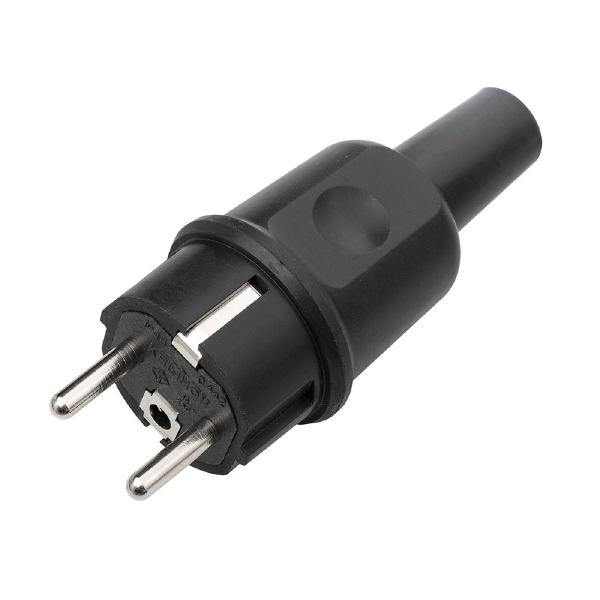  KALTHOFF Gummi Stecker Rundkabel IP44 schwarz doppeltes Schutzkontaktsystem