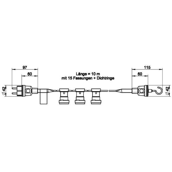  KALTHOFF ILLU Lichterkette IP44 10,00m grün 15 Fassungen E27 Stecker Endstück